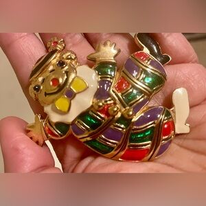 Colorful Enamel Clown Brooch - Multicolor Gold Tone